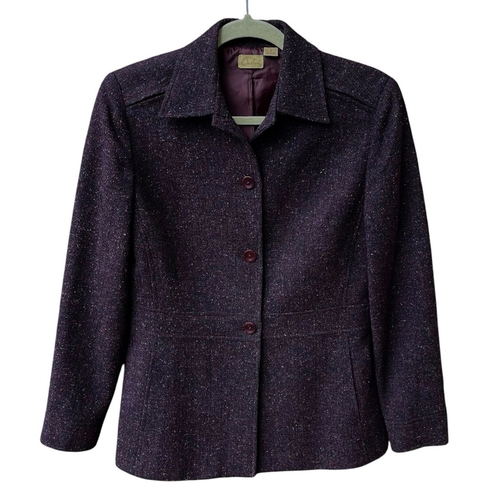 Caslon Wm’s Wool Silk Blend Tweed Blazer Jacket In Purple With Color Flecks Sz 4